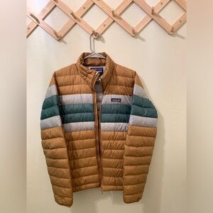 Patagonia down puffer jacket. Men's small copper/gray/green.